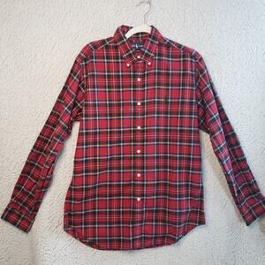 Ralph Lauren Plaid Shirt Men M Red Cotton Classic Fit Tartan Preppycore 44x30